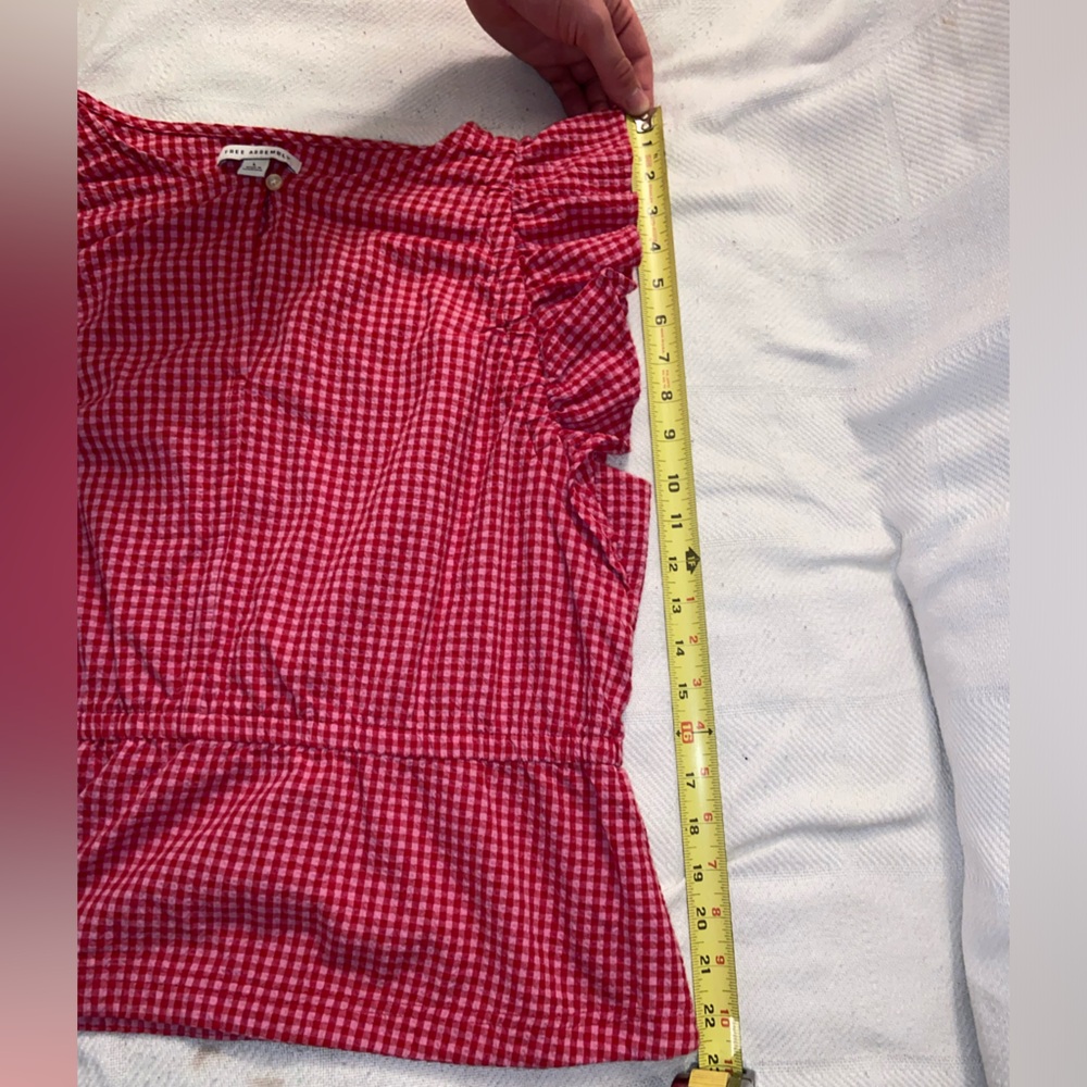 Free Assembly- Pink and Red Gingham Peplum Shirt